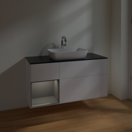 Тумба под раковину Villeroy & Boch Finion 120х50,1 см с подсветкой МДФ белый матовый лак/стекло черное матовое F822GKMT