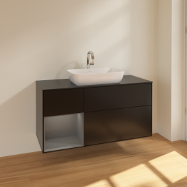 Тумба под раковину Villeroy & Boch Finion 120х50,1 см с подсветкой МДФ черный матовый лак/стекло черное матовое F822GKPD