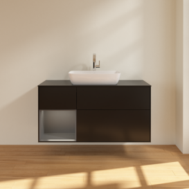 Тумба под раковину Villeroy & Boch Finion 120х50,1 см с подсветкой МДФ черный матовый лак/стекло черное матовое F822GKPD