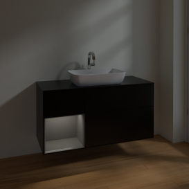 Тумба под раковину Villeroy & Boch Finion 120х50,1 см с подсветкой МДФ черный матовый лак/стекло черное матовое F822GKPD