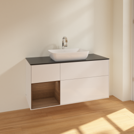 Тумба під раковину Villeroy & Boch Finion 120х50,1 см із підсвічуванням МДФ білий глянцевий лак/скло чорне матове F822GNGF