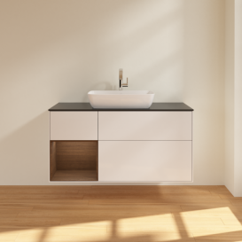 Тумба під раковину Villeroy & Boch Finion 120х50,1 см із підсвічуванням МДФ білий глянцевий лак/скло чорне матове F822GNGF