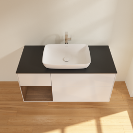 Тумба під раковину Villeroy & Boch Finion 120х50,1 см із підсвічуванням МДФ білий глянцевий лак/скло чорне матове F822GNGF