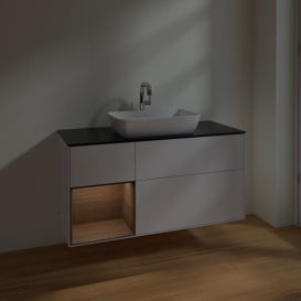 Тумба під раковину Villeroy & Boch Finion 120х50,1 см із підсвічуванням МДФ білий глянцевий лак/скло чорне матове F822GNGF