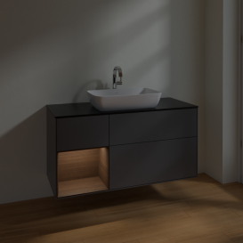 Тумба под раковину Villeroy & Boch Finion 120х50,1 см с подсветкой МДФ антрацит матовый лак/стекло черное матовое F822GNGK