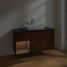 Тумба под раковину Villeroy & Boch Finion 120х50,1 см с подсветкой МДФ шпон грецкого ореха/стекло черное матовое F822GNGN