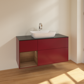 Тумба під раковину Villeroy & Boch Finion 120х50,1 см із підсвічуванням МДФ півонія матовий лак/скло чорне матове F822GNHB