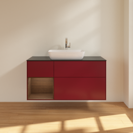 Тумба під раковину Villeroy & Boch Finion 120х50,1 см із підсвічуванням МДФ півонія матовий лак/скло чорне матове F822GNHB