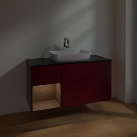 Тумба під раковину Villeroy & Boch Finion 120х50,1 см із підсвічуванням МДФ півонія матовий лак/скло чорне матове F822GNHB