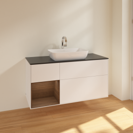 Тумба под раковину Villeroy & Boch Finion 120х50,1 см с подсветкой МДФ белый матовый лак/стекло черное матовое F822GNMT