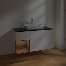 Тумба под раковину Villeroy & Boch Finion 120х50,1 см с подсветкой МДФ белый матовый лак/стекло черное матовое F822GNMT