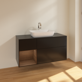 Тумба под раковину Villeroy & Boch Finion 120х50,1 см с подсветкой МДФ черный матовый лак/стекло черное матовое F822GNPD