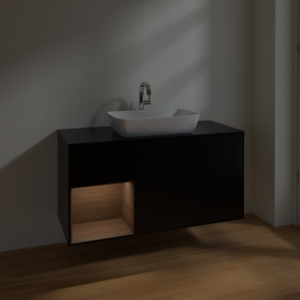 Тумба под раковину Villeroy & Boch Finion 120х50,1 см с подсветкой МДФ черный матовый лак/стекло черное матовое F822GNPD