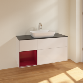 Тумба под раковину Villeroy & Boch Finion 120х50,1 см с подсветкой МДФ глянцевый белый лак/стекло черное матовое F822HBGF