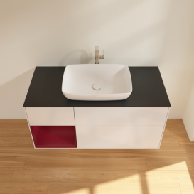 Тумба под раковину Villeroy & Boch Finion 120х50,1 см с подсветкой МДФ глянцевый белый лак/стекло черное матовое F822HBGF