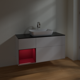 Тумба под раковину Villeroy & Boch Finion 120х50,1 см с подсветкой МДФ глянцевый белый лак/стекло черное матовое F822HBGF