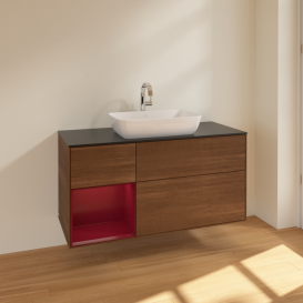 Тумба под раковину Villeroy & Boch Finion 120х50,1 см с подсветкой МДФ шпон грецкого ореха/стекло черное матовое F822HBGN