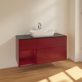 Тумба под раковину Villeroy & Boch Finion 120х50,1 см с подсветкой МДФ пион матовый лак/стекло черное матовое F822HBHB