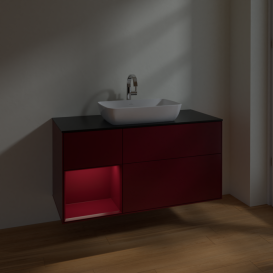 Тумба под раковину Villeroy & Boch Finion 120х50,1 см с подсветкой МДФ пион матовый лак/стекло черное матовое F822HBHB