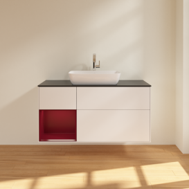 Тумба под раковину Villeroy & Boch Finion 120х50,1 см с подсветкой МДФ белый матовый лак/стекло черное матовое F822HBMT