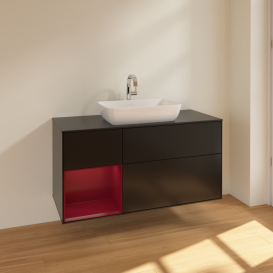 Тумба под раковину Villeroy & Boch Finion 120х50,1 см с подсветкой МДФ черный матовый лак/стекло черное матовое F822HBPD
