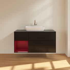 Тумба под раковину Villeroy & Boch Finion 120х50,1 см с подсветкой МДФ черный матовый лак/стекло черное матовое F822HBPD