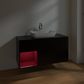 Тумба под раковину Villeroy & Boch Finion 120х50,1 см с подсветкой МДФ черный матовый лак/стекло черное матовое F822HBPD