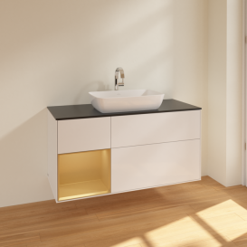 Тумба під раковину Villeroy & Boch Finion 120х50,1 см із підсвічуванням МДФ білий глянцевий лак/скло чорне матове F822HFGF