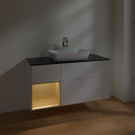 Тумба під раковину Villeroy & Boch Finion 120х50,1 см із підсвічуванням МДФ білий глянцевий лак/скло чорне матове F822HFGF