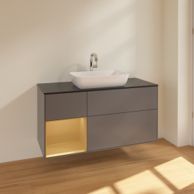 Тумба под раковину Villeroy & Boch Finion 120х50,1 см с подсветкой МДФ антрацит матовый лак/стекло черное матовое F822HFGK