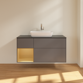 Тумба под раковину Villeroy & Boch Finion 120х50,1 см с подсветкой МДФ антрацит матовый лак/стекло черное матовое F822HFGK