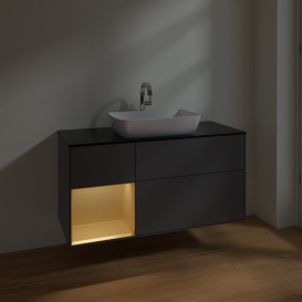 Тумба под раковину Villeroy & Boch Finion 120х50,1 см с подсветкой МДФ антрацит матовый лак/стекло черное матовое F822HFGK