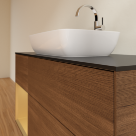 Тумба под раковину Villeroy & Boch Finion 120х50,1 см с подсветкой МДФ шпон грецкого ореха/стекло черное матовое F822HFGN