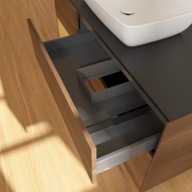 Тумба под раковину Villeroy & Boch Finion 120х50,1 см с подсветкой МДФ шпон грецкого ореха/стекло черное матовое F822HFGN