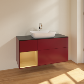 Тумба под раковину Villeroy & Boch Finion 120х50,1 см с подсветкой МДФ пион матовый лак/стекло черное матовое F822HFHB