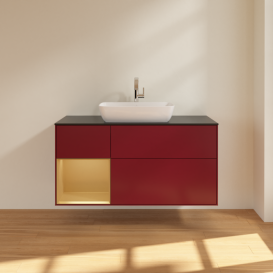 Тумба под раковину Villeroy & Boch Finion 120х50,1 см с подсветкой МДФ пион матовый лак/стекло черное матовое F822HFHB