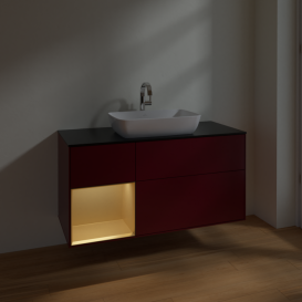 Тумба под раковину Villeroy & Boch Finion 120х50,1 см с подсветкой МДФ пион матовый лак/стекло черное матовое F822HFHB