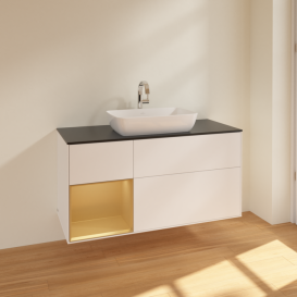 Тумба под раковину Villeroy & Boch Finion 120х50,1 см с подсветкой МДФ белый матовый лак/стекло черное матовое F822HFMT