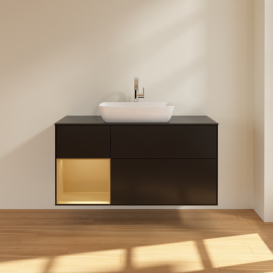 Тумба под раковину Villeroy & Boch Finion 120х50,1 см с подсветкой МДФ черный матовый лак/стекло черное матовое F822HFPD