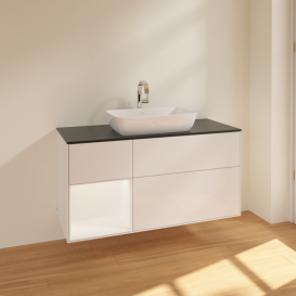 Тумба под раковину Villeroy & Boch Finion 120х50,1 см с подсветкой МДФ глянцевый белый лак/стекло черное матовое F822MTGF