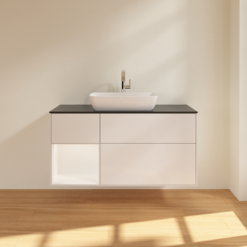 Тумба под раковину Villeroy & Boch Finion 120х50,1 см с подсветкой МДФ глянцевый белый лак/стекло черное матовое F822MTGF