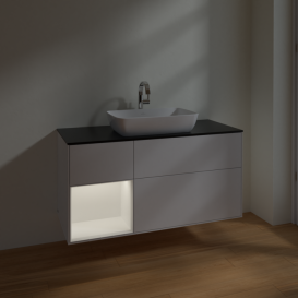 Тумба под раковину Villeroy & Boch Finion 120х50,1 см с подсветкой МДФ глянцевый белый лак/стекло черное матовое F822MTGF