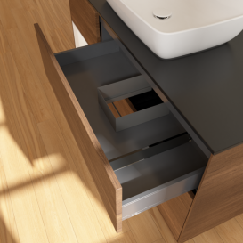 Тумба под раковину Villeroy & Boch Finion 120х50,1 см с подсветкой МДФ шпон грецкого ореха/стекло черное матовое F822MTGN