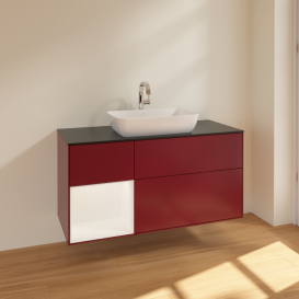 Тумба под раковину Villeroy & Boch Finion 120х50,1 см с подсветкой МДФ пион матовый лак/стекло черное матовое F822MTHB