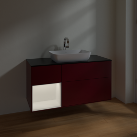 Тумба под раковину Villeroy & Boch Finion 120х50,1 см с подсветкой МДФ пион матовый лак/стекло черное матовое F822MTHB