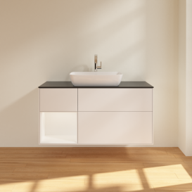 Тумба під раковину Villeroy & Boch Finion 120х50,1 см із підсвічуванням МДФ білий матовий лак/скло чорне матове F822MTMT