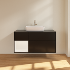Тумба под раковину Villeroy & Boch Finion 120х50,1 см с подсветкой МДФ черный матовый лак/стекло черное матовое F822MTPD