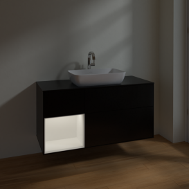 Тумба под раковину Villeroy & Boch Finion 120х50,1 см с подсветкой МДФ черный матовый лак/стекло черное матовое F822MTPD