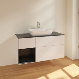 Тумба под раковину Villeroy & Boch Finion 120х50,1 см с подсветкой МДФ глянцевый белый лак/стекло черное матовое F822PDGF