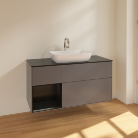 Тумба под раковину Villeroy & Boch Finion 120х50,1 см с подсветкой МДФ антрацит матовый лак/стекло черное матовое F822PDGK